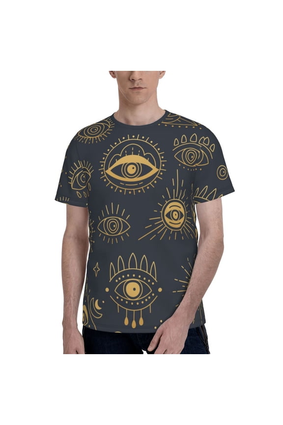 Men's 3D Graphic T-Shirts Short Sleeve Crewneck Tee, Gold Evil Eye