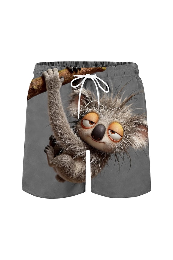 Men's 3D Koala Graphic Swim Trunks Quick Dry 4-Way Stretch Shorts Funny Novelty Beach Board Shorts with Hidden Pocket