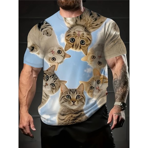 Men's 3D Mi Printed T-Shirt - Hugh Soothing Version, Short Sleeve Sweater, Washable, Summer Exterior Clothing, Daily Soothing Wear, Large, Large