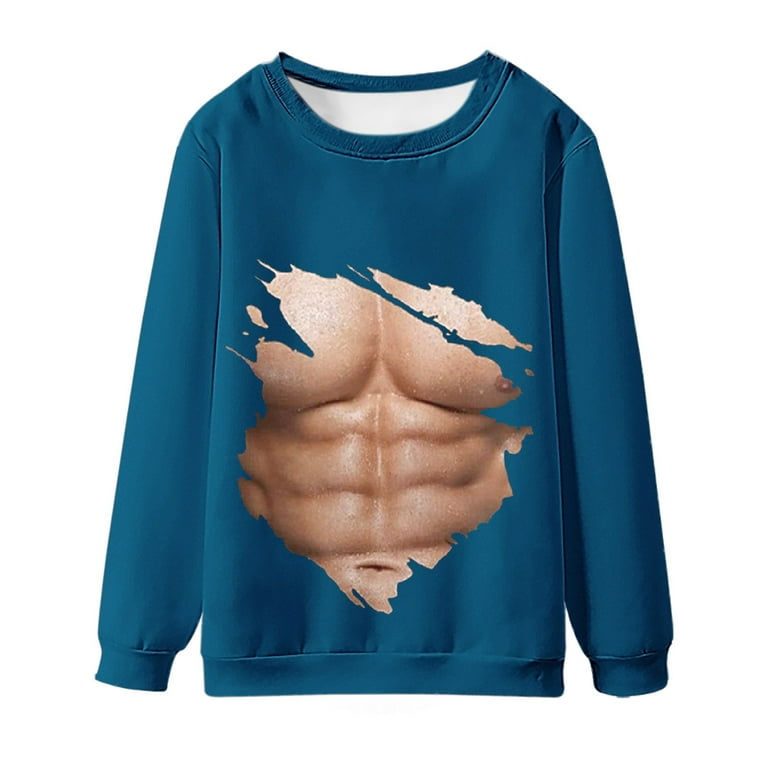 Men s 3D Novelty Fake Abs Graphic Print Long Sleeve Pullover Abdominal Muscle Graphic 3D Printed Creativity Tops
