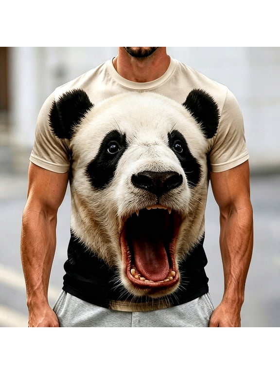 Men's 3D Panda Printed Graphic T-Shirts Funny Animal Face Novelty Tees Short Sleeve Crew Neck Casual Summer Pullover Tops for Men Everyday Wear