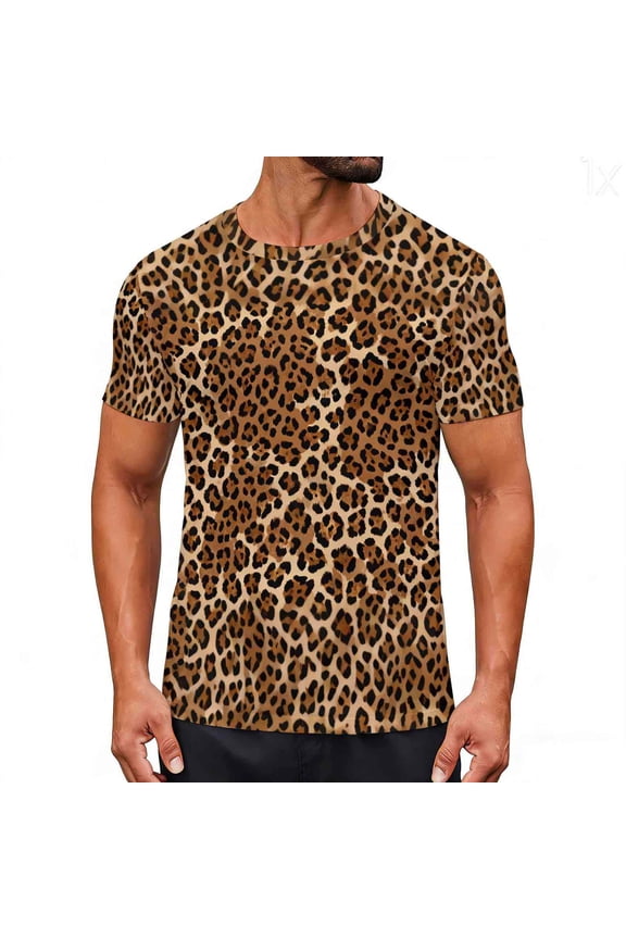 Men's 3D Pattern Leopard Printed Casual Short Sleeve T-Shirts Summer Graphics Tops Tees for Men and Women Coffee
