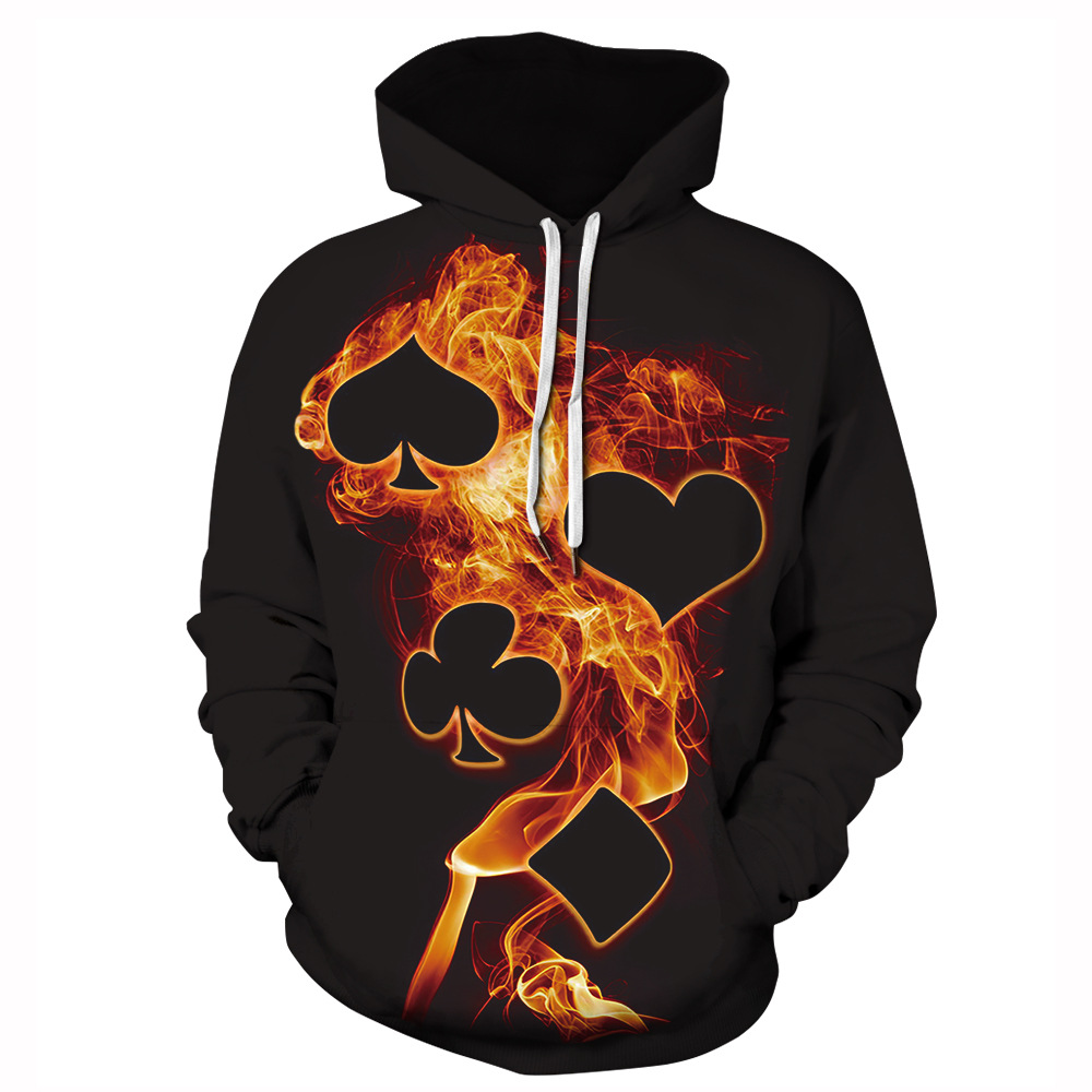Men's 3D Poker Pullover Hoodie Baseball Uniform Hoodie Long Sleeve