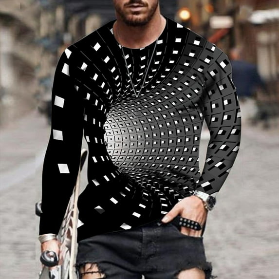 Men's 3D Print Graphic Optical Illusion T-Shirt Print Long Sleeve Daily Tops Basic Tee Shirts Elegant Round Neck Pullover