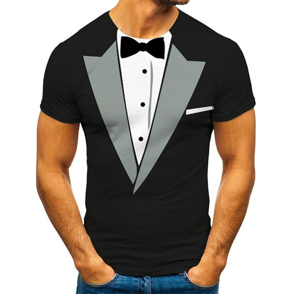 Men's 3D-Print Realistic Tuxedo Short Sleeve T-Shirt Classic Party Humor Vintage Funny Tux Tee Joke Concert Festival T Shirt for Men