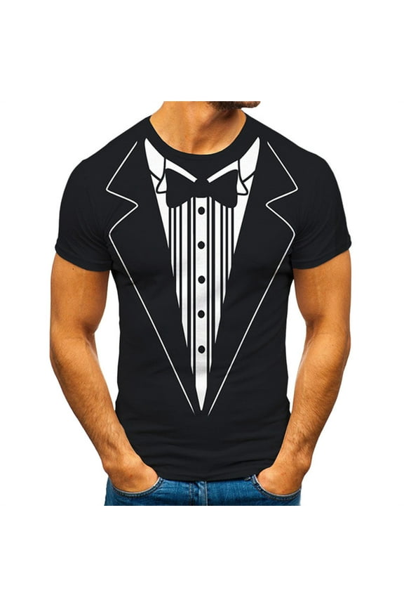 Men's 3D-Print Realistic Tuxedo Short Sleeve T-Shirt Classic Party Humor Vintage Funny Tux Tee Joke Concert Festival T Shirt for Men