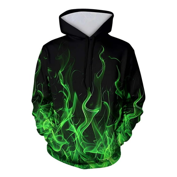 Men's 3D Printed Hooded Sweatshirt - Eye-Catching Flame Design | Long Sleeve Pullover with Kangaroo Pocket & Drawstrings
