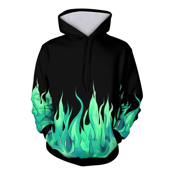 Men's 3D Printed Hooded Sweatshirt - Eye-Catching Flame Design | Long Sleeve Pullover with Kangaroo Pocket & Drawstrings