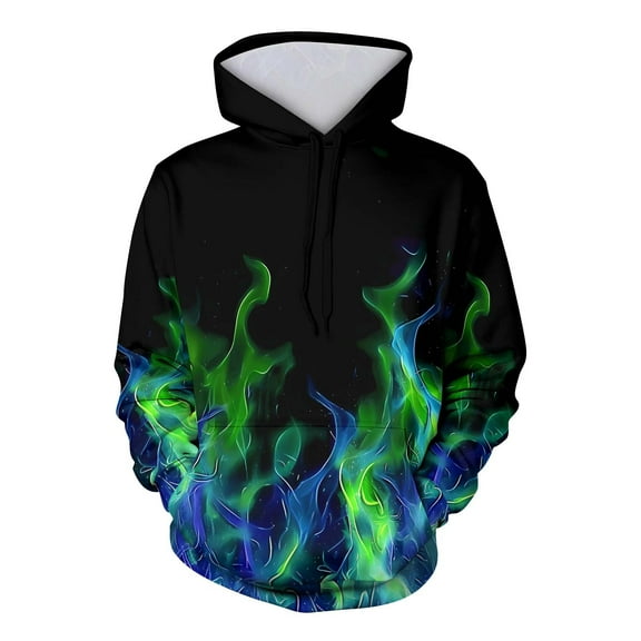 Men's 3D Printed Hooded Sweatshirt - Eye-Catching Flame Design | Long Sleeve Pullover with Kangaroo Pocket & Drawstrings