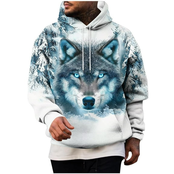 Men's 3D Printed Hoodie Big & Tall Casual Long Sleeve Graphic Sweatshirt Trendy Novel Pattern Pullover Streetwear,XXL,Light Blue