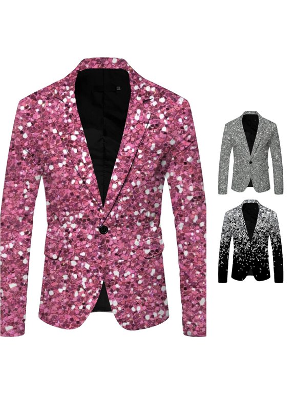 Men's 3D Sequin Suit Jacket Printed Lapel Button Up Party Blazer