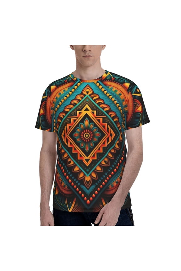 Men's 3D T-Shirt Casual Short Sleeve Funny Tee Tops, Indian Tribal Ethnic Native