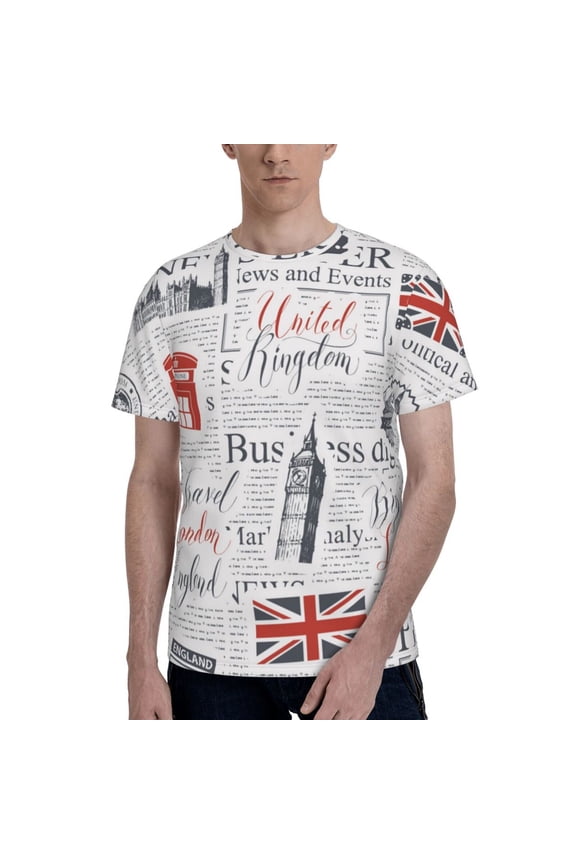 Men's 3D T-Shirt Casual Short Sleeve Funny Tee Tops, Uk And London British Vintage Newspaper