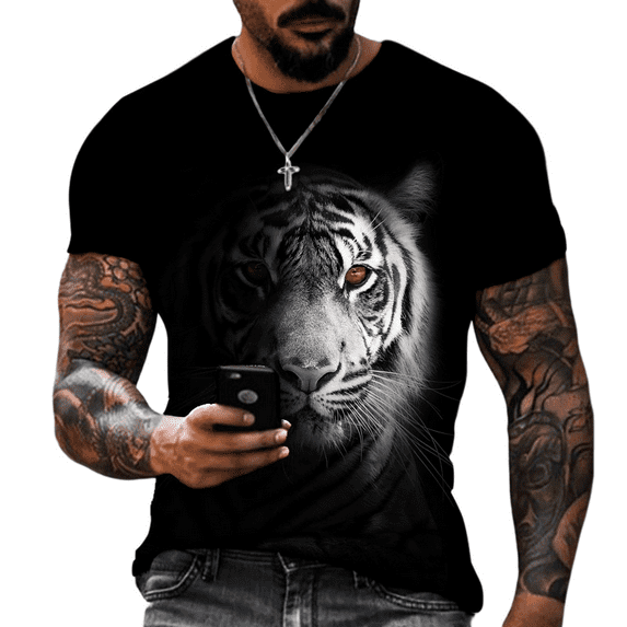 Men's 3D Tiger Print T-Shirt - Casual Graphic Tee