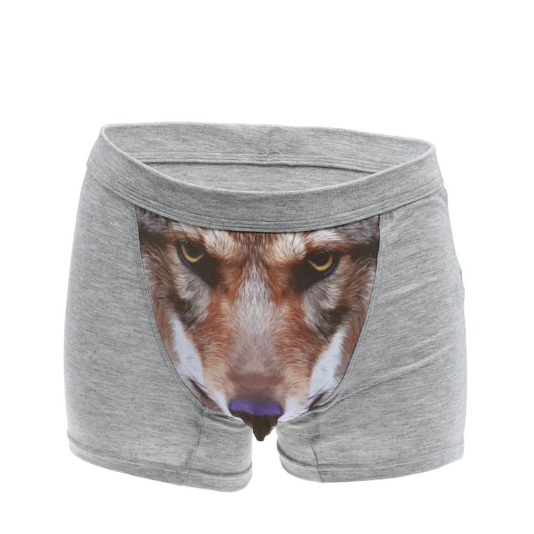 Men's 3D Wolf Head Animal Underwear Briefs Stretch Modal Underpants Size XL  (Grey)