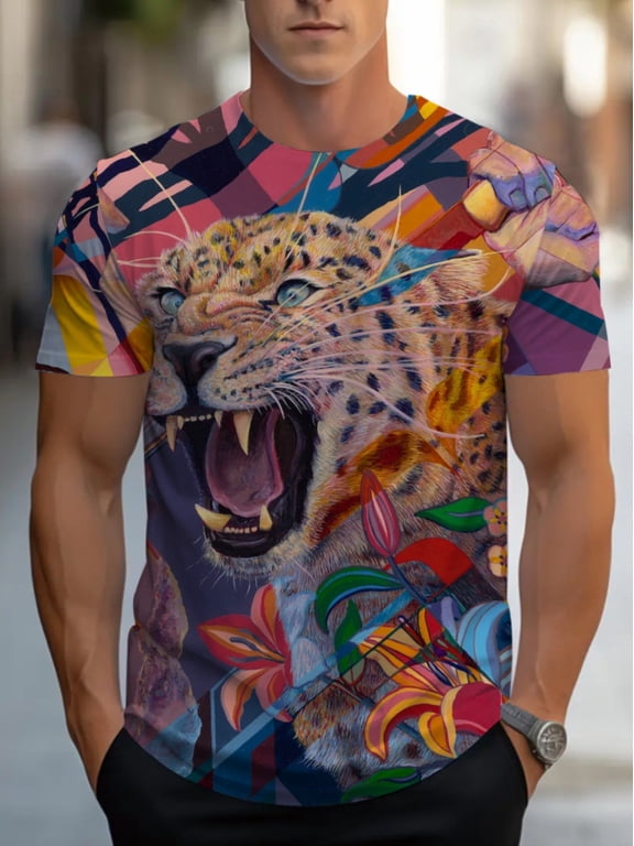 Men's 3D printed T-shirt with a striking leopard print design is perfect for casual outings, restaurants or leisure venues. It has a durable design with vibrant colors on comfortable fabrics