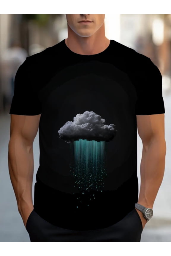 Men's 3DT-Shirt - Black Green Water Drop Pattern, Full Body Coverage, Lightweight Polyester Fiber, Regular Casual Shirt, Perfect for Home, Machine Washable Fashion Casual