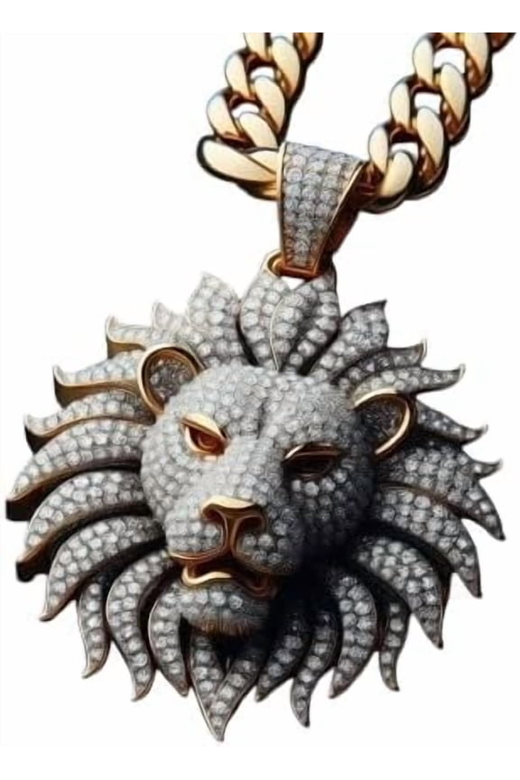 Men's 3Inch Lion Head Pendant in 14K Rose Gold Plated 925 Sterling Silver Micro Pave Real Moissanite Diamond Tester Passed Certificate