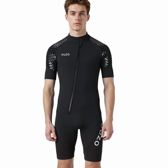 Men's 3mm Neoprene Spring Wetsuit - Short-Sleeve, Front Zipper for Snorkeling & Diving