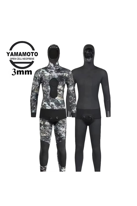 Men's 3mm Spearfishing Wetsuit - Open Cell Neoprene Two-Piece with Hoodie, Camouflage Design for Freediving & Scuba