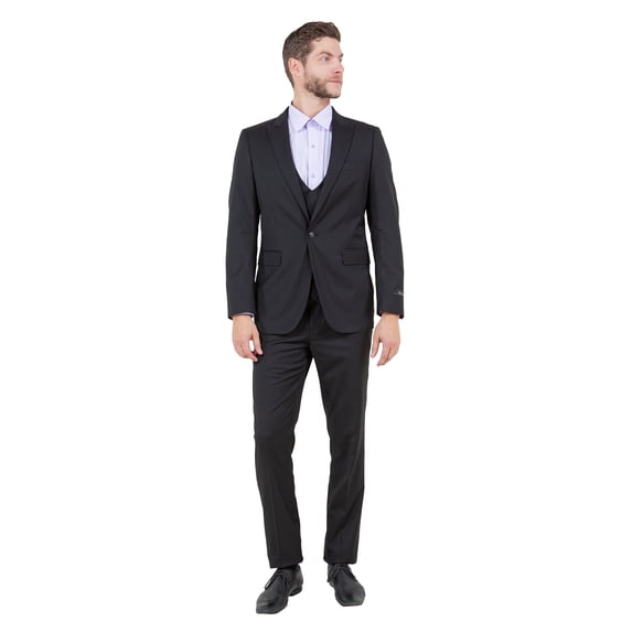 Men's 3pc Solid Skinny Fit Suit Set with Peak Lapel & Double Breasted Vest