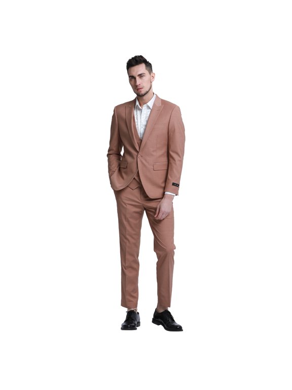 Men's 3pc Solid Skinny Fit Suit Set with Peak Lapel & Double Breasted Vest