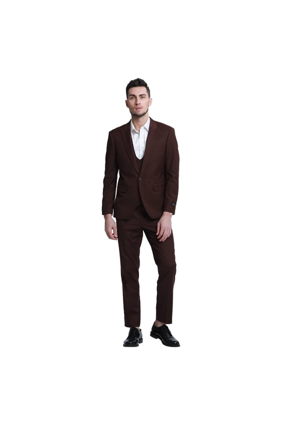 Men's 3pc Solid Skinny Fit Suit Set with Peak Lapel & Double Breasted Vest