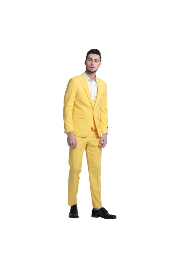 Men's 3pc Solid Skinny Fit Suit Set with Peak Lapel & Double Breasted Vest