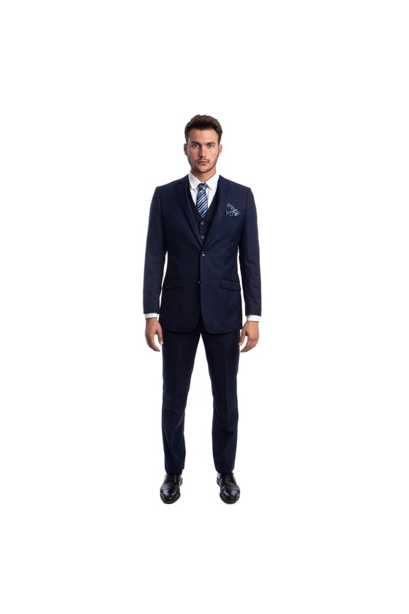 Men's 3pc Solid Suit, Notch Lapel