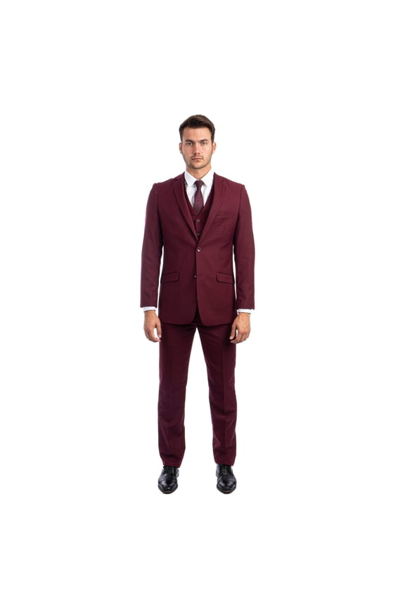 Men's 3pc Solid Suit, Notch Lapel