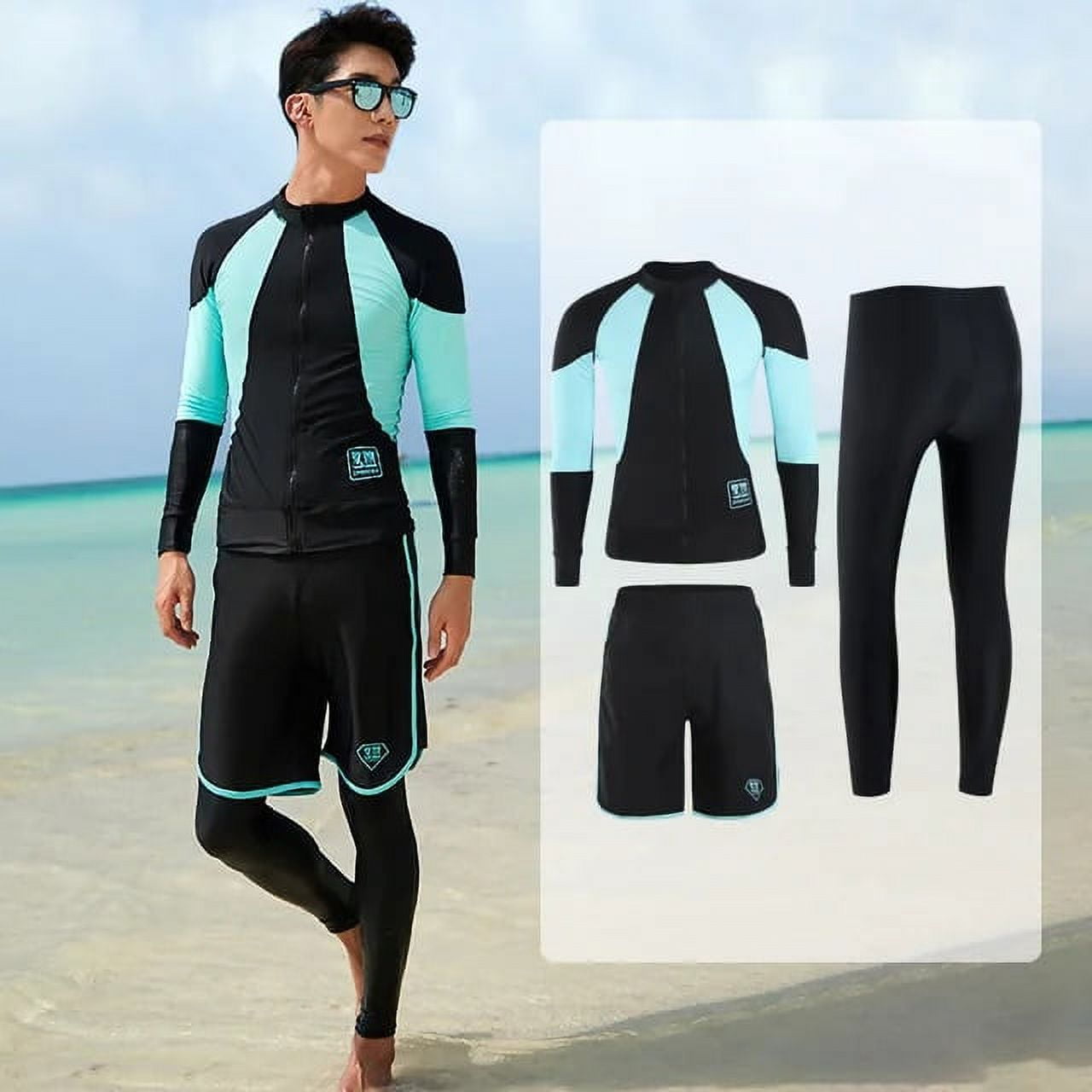 Men‘s 3pcs Full Set Rash Guard UV/SPF Quick Dry Swim Shirt+Leggings ...