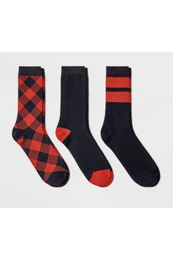 Men's 3pk Crew Socks Red and Black