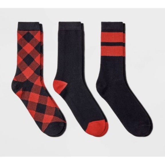 Men's 3pk Crew Socks Red and Black