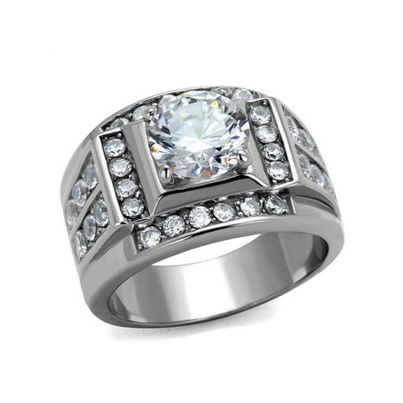 Men's 4.03 Ct Round Cut Cubic Zirconia, Silver Stainless Steel Ring Size 9
