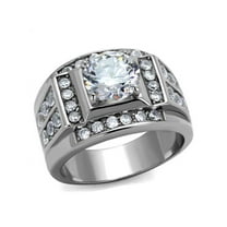 Men's 4.03 Ct Round Cut Cubic Zirconia, Silver Stainless Steel Ring Size 9