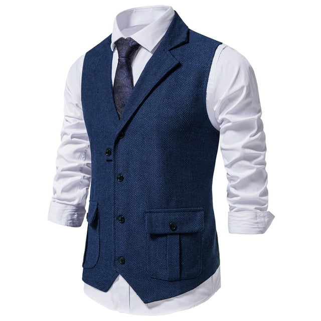Men's 4 Buttons Tweed Suit Vest Classic Formal Business Dress Waistcoat ...