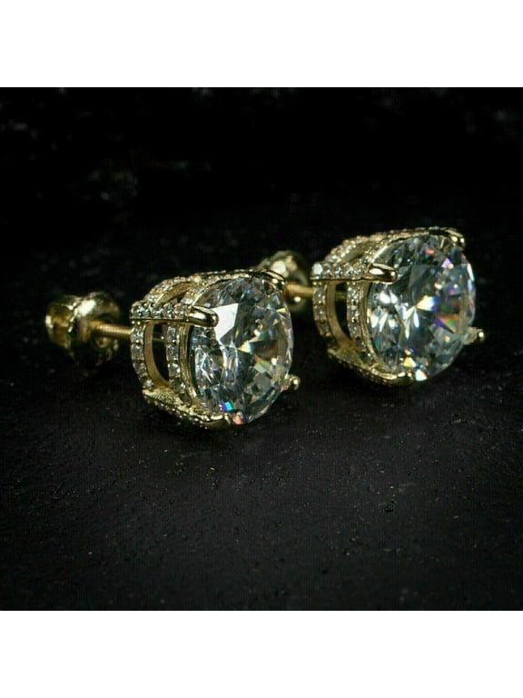 Men's 4 Ct Round Cut Moissanite Screw Back Stud Earrings 14K Yellow Gold Plated