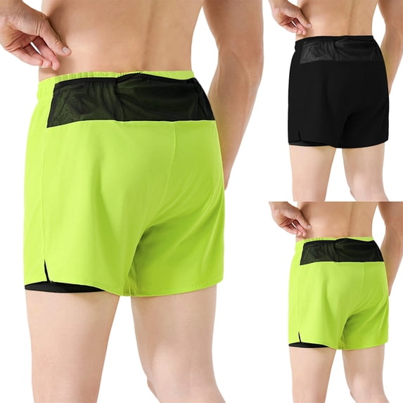 Men's 4 Inch 2-in-1 Running Shorts, Quick Dry Anti-Chafe Athletic Shorts with Compression Liner and Phone Pocket Yellow