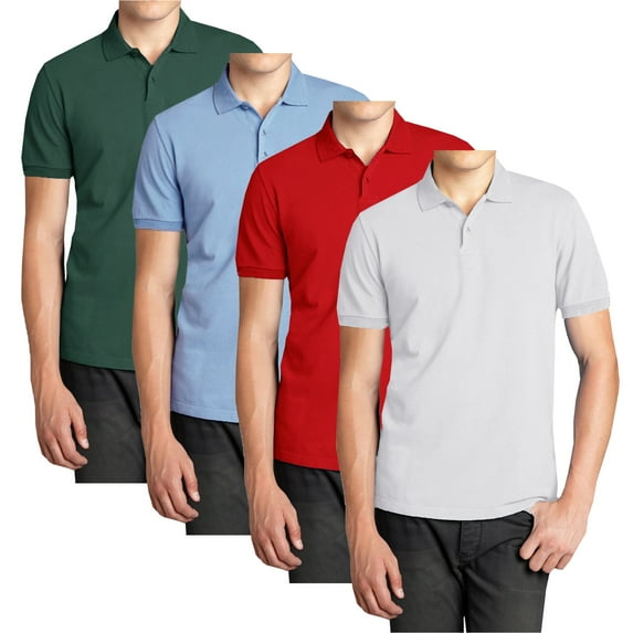 Men’s 4-Pack Short Sleeve Pique Polo Shirt – Modern-Fit Casual & Golf Shirt (Sizes: S-3XL)