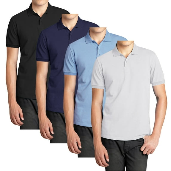Men’s 4-Pack Short Sleeve Pique Polo Shirt – Modern-Fit Casual & Golf Shirt (Sizes: S-3XL)