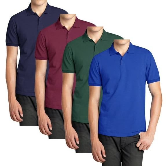 Men’s 4-Pack Short Sleeve Pique Polo Shirt – Modern-Fit Casual & Golf Shirt (Sizes: S-3XL)