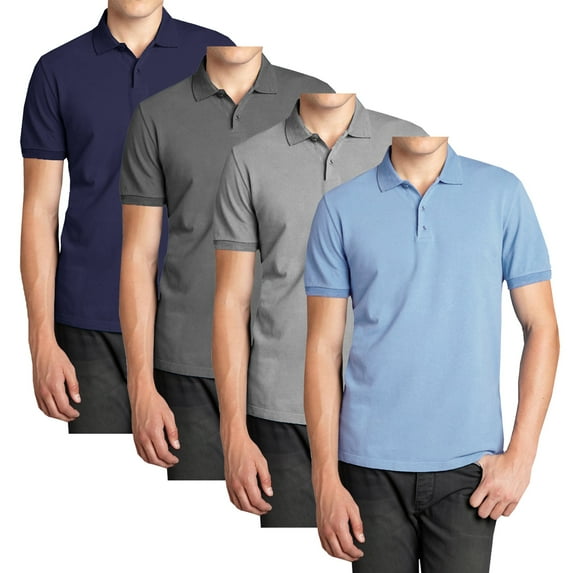 Men’s 4-Pack Short Sleeve Pique Polo Shirt – Modern-Fit Casual & Golf Shirt (Sizes: S-3XL)
