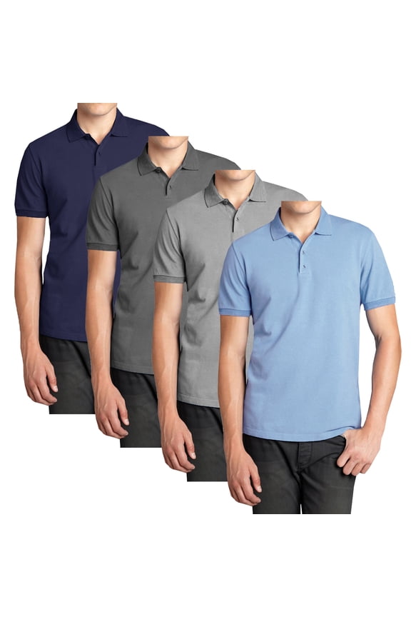Men’s 4-Pack Short Sleeve Pique Polo Shirt – Modern-Fit Casual & Golf Shirt (Sizes: S-3XL)