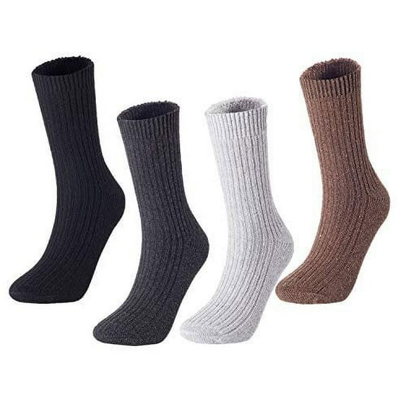 Men's 4 Pairs High Performance Wool Crew Socks  Breathable & Lightweight as Hiking & Running Socks FS03 Medium Black, Dark Grey, Grey, Coffee