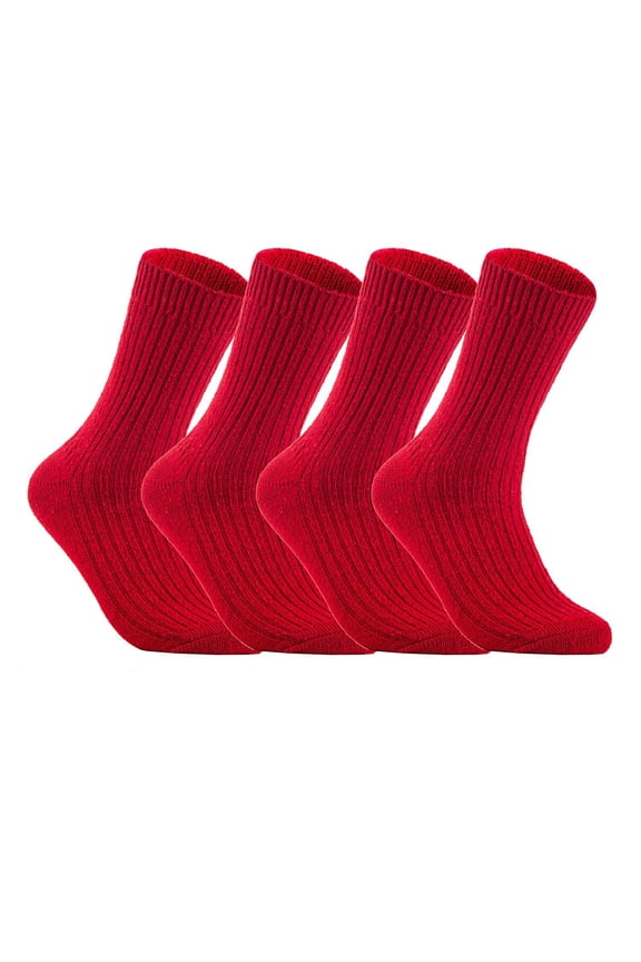 Men's 4 Pairs High Performance Wool Socks  Breathable & Lightweight Crew Socks as Hiking Socks & Running Socks FS03 Medium Red