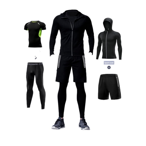 Men's 4-Piece Active Set Hooded Jacket, Compression Pants, Shorts, and Short-Sleeve Basketball Bodysuit