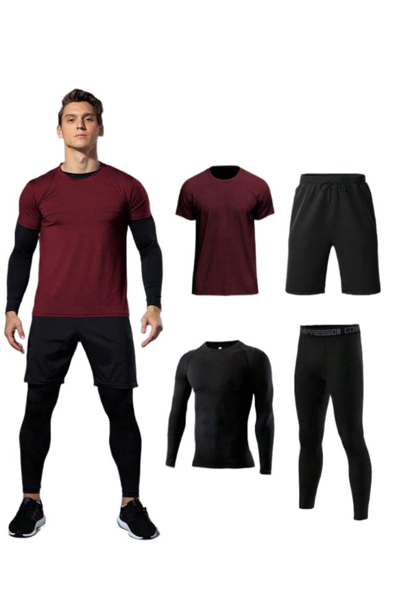 Men's 4-Piece Fitness Suit Quick-Dry Compression Workout Set for Running Basketball