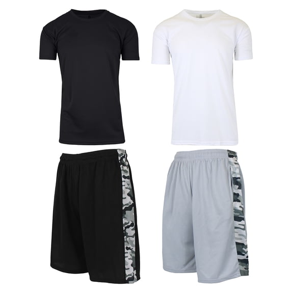 Men's 4-Piece Moisture Wicking Performance Top & Bottom Short Sleeve & Mesh Shorts (S-2XL)