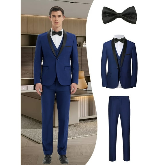 Men’s 4-Piece Suit Set – Jacket, Vest, Pants & Black Tie, Shawl Collar Formal Business Attire for Weddings, Banquets & Professional Events