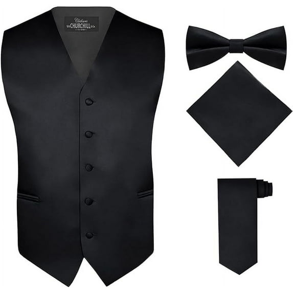 S.H. Churchill & Co. Men's 4 Piece Vest Set, with Bow Tie, Neck Tie, and Pocket Square